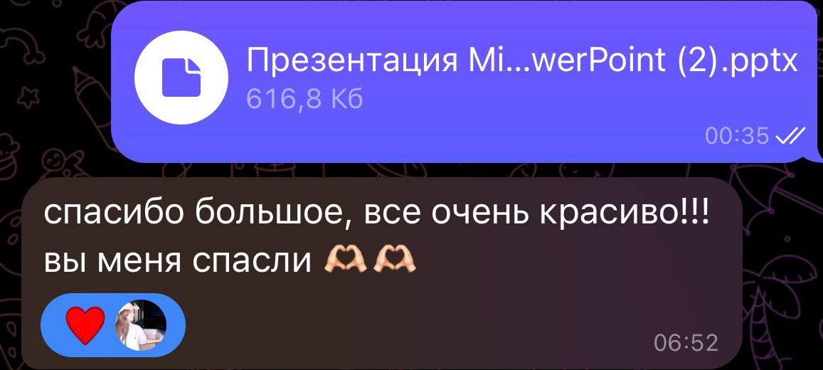 Отзыв: спасибо большое, всё очень красиво, вы меня спасли